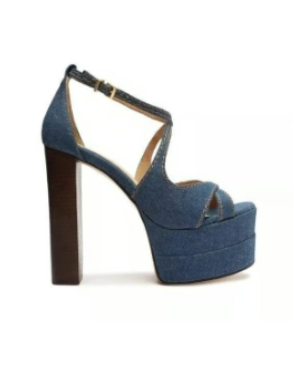 New Denim Blue Crisscross Platform Sandals - Unbranded